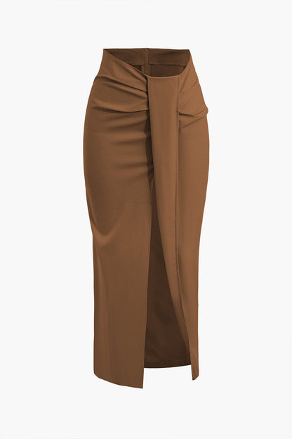 Fridoline Damen Midirock Wickeloptik Drapierung Hochschlitz