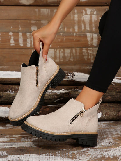 Damen Stiefeletten Reißverschluss Robust