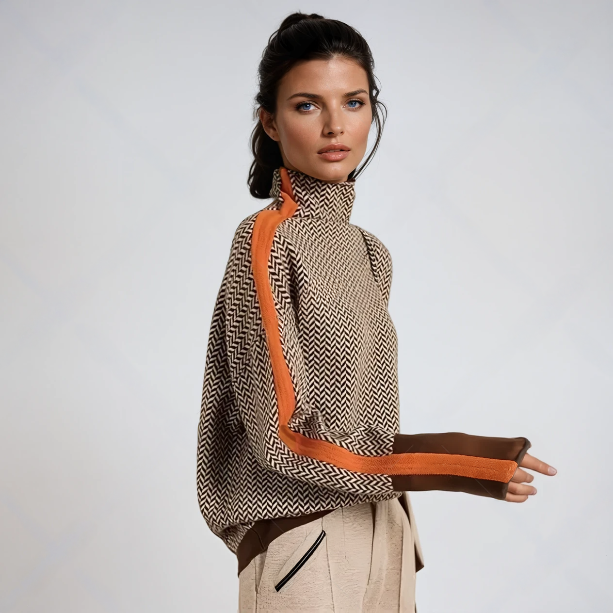 Damen Hochkragenpullover Bunt Streifen - Norvielle