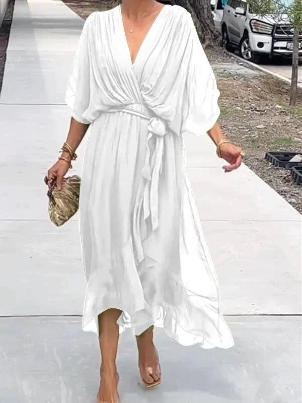 Loisa Damen Chiffon-Kleid V-Ausschnitt Elegant