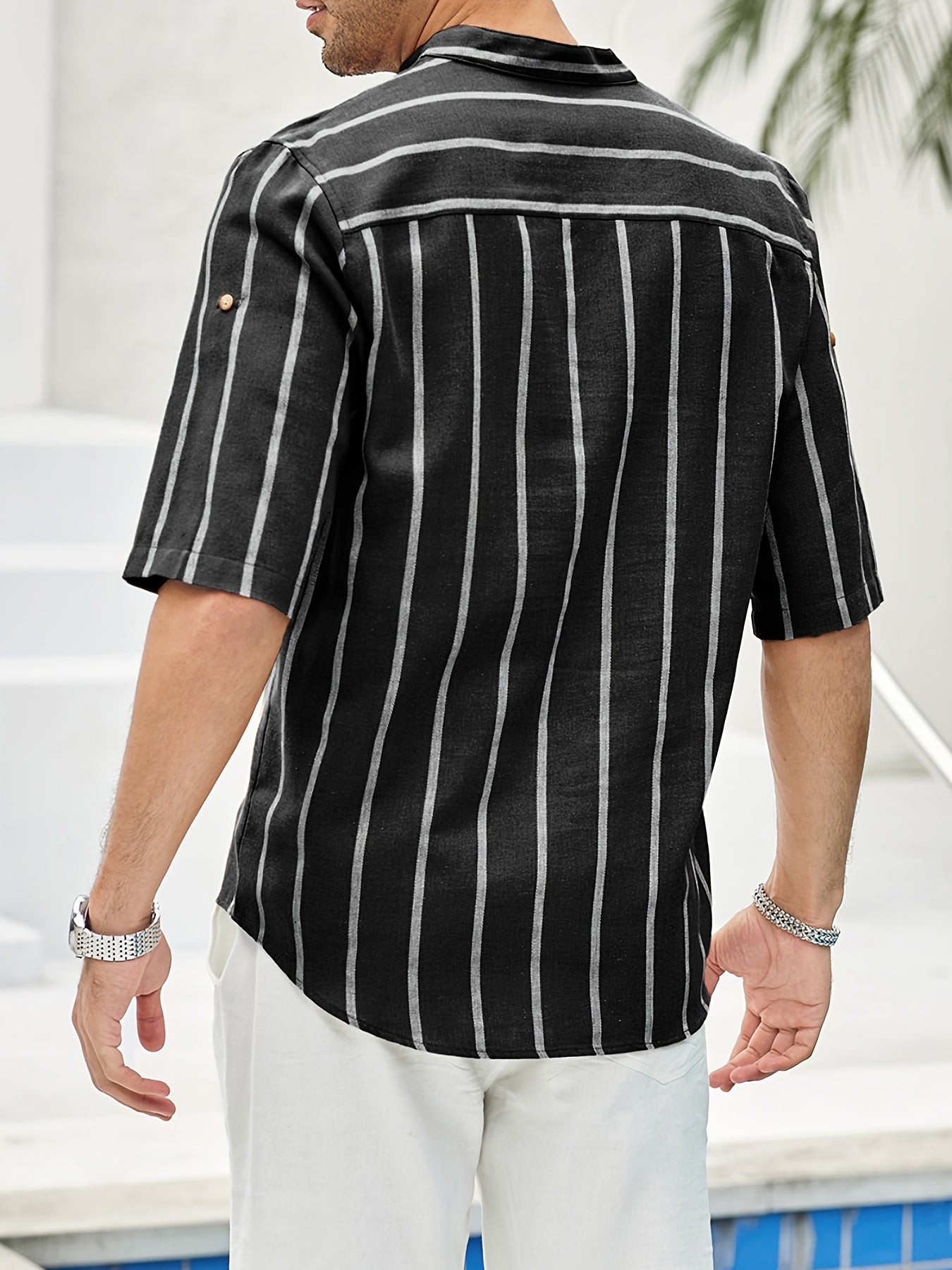 Herren Kurzarm Hemd Streifenmuster Sommerhemd
