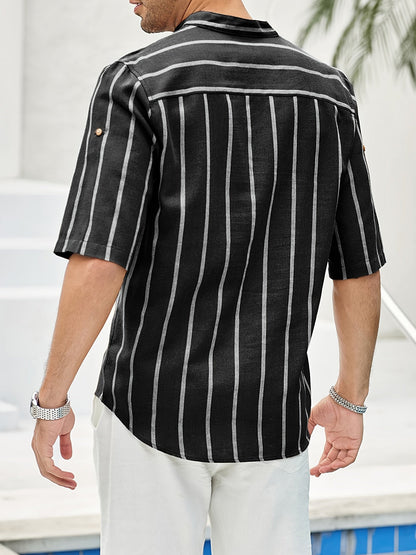 Herren Kurzarm Hemd Streifenmuster Sommerhemd
