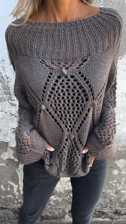 Brenneth Damen Langarm-Stricktop Rundhalsausschnitt Hohldesign - Norvielle
