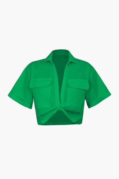 Damen Kurzarm Crop mit Kragen