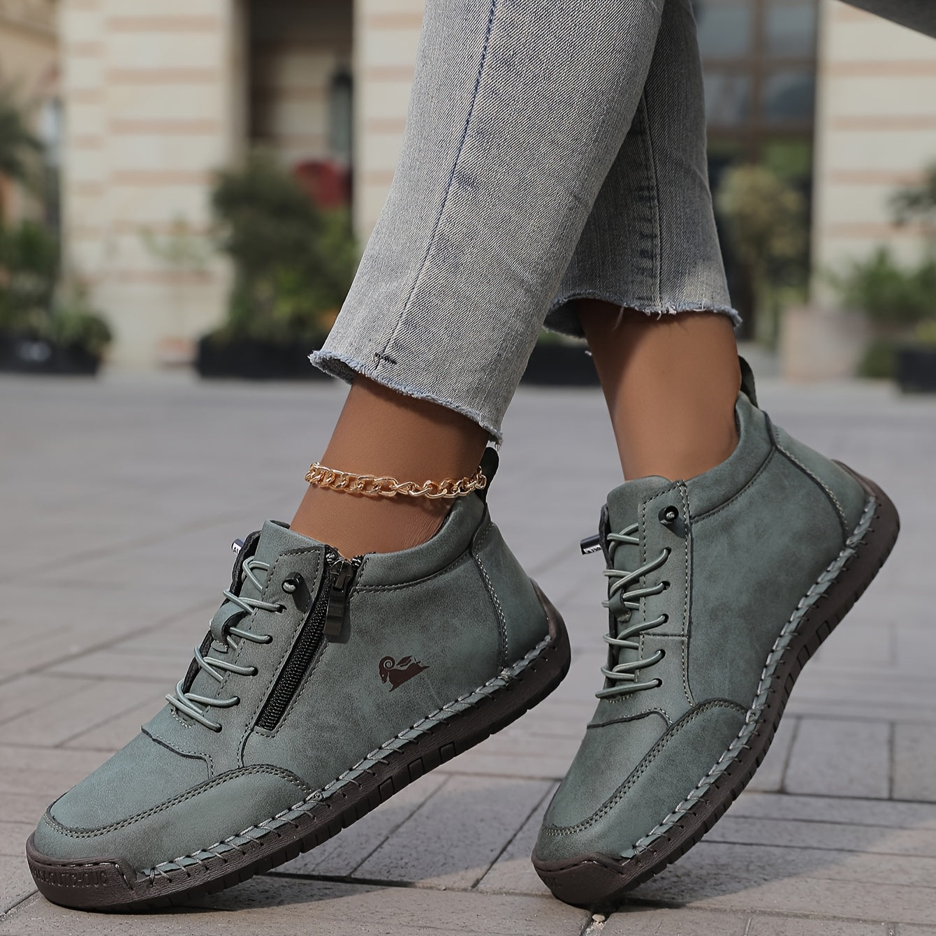 Damen Bequeme Schnürschuhe Reißverschluss Schwarz - Norvielle