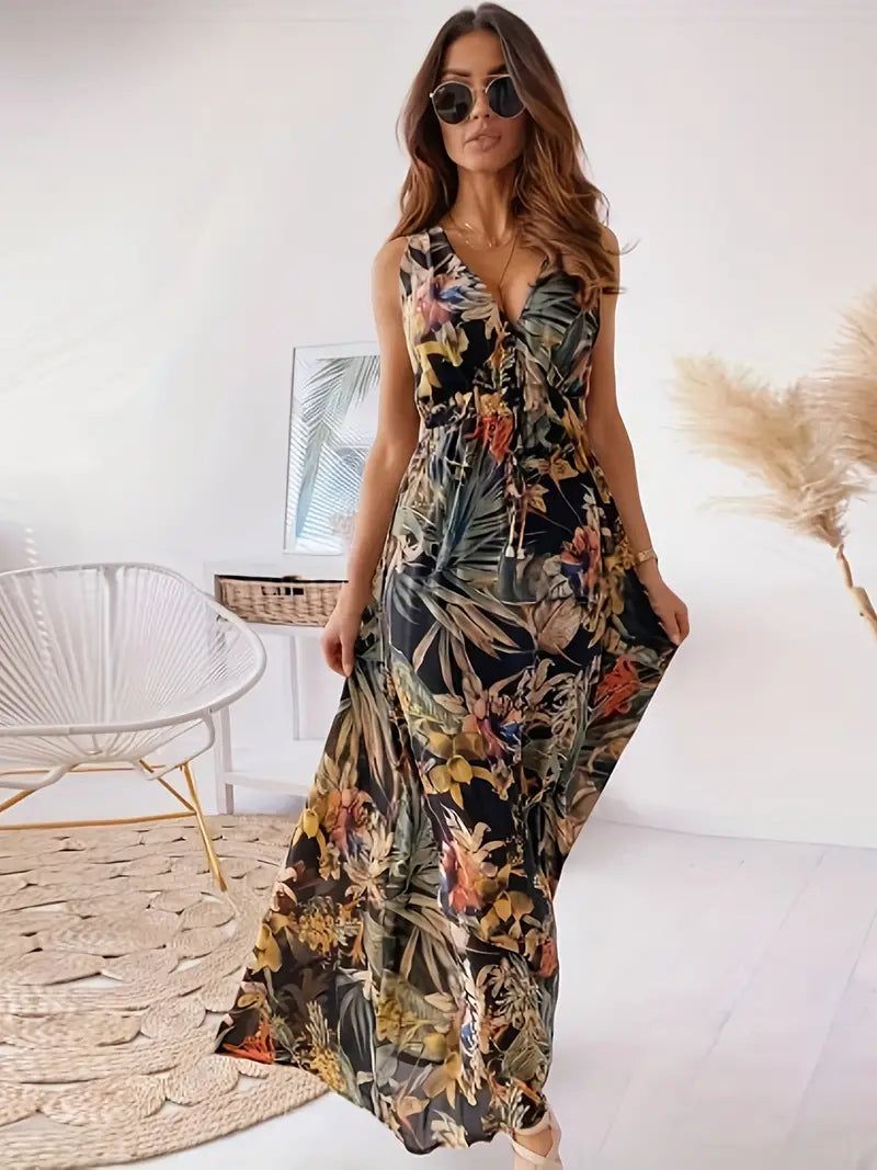 Norvielle Damen Maxi-Kleid Boho-Stil Mit Kordelzug