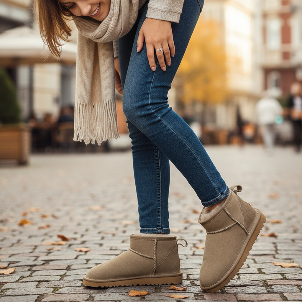 Damen Winterboots Gefüttert Woll-Innenfutter Schwarz - Norvielle