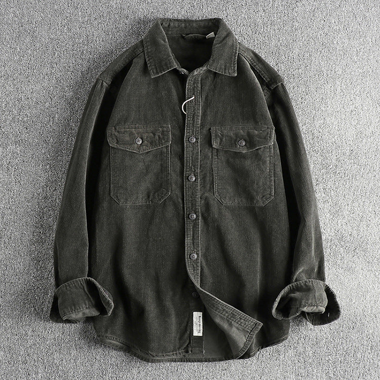 Herren Corduroy Hemd Baumwolle Retro Style Locker Sitz