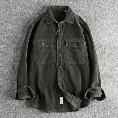 Herren Corduroy Hemd Baumwolle Retro Style Locker Sitz