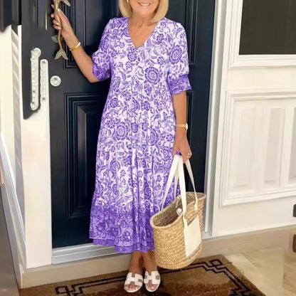 Damen Kleid V-Ausschnitt Print Übergröße