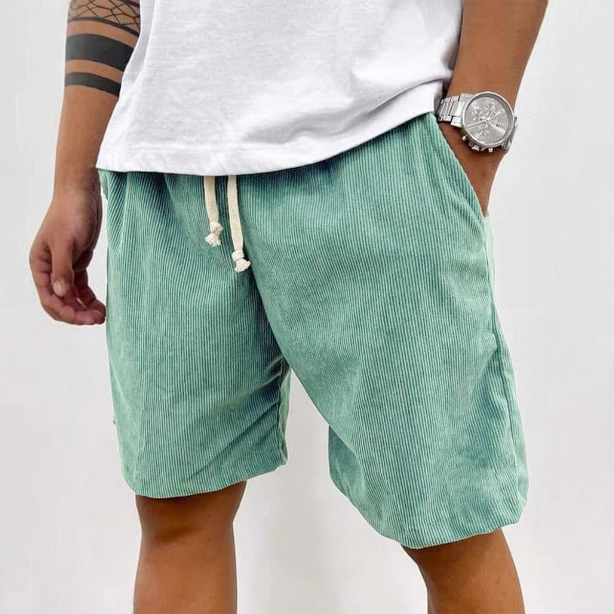 Herren Cord Shorts Kordelzug Beige