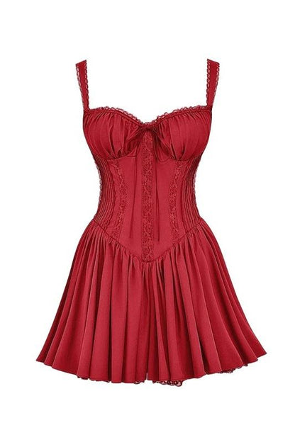 Damen Korsett Minikleid mit Trägern Rüschendetails