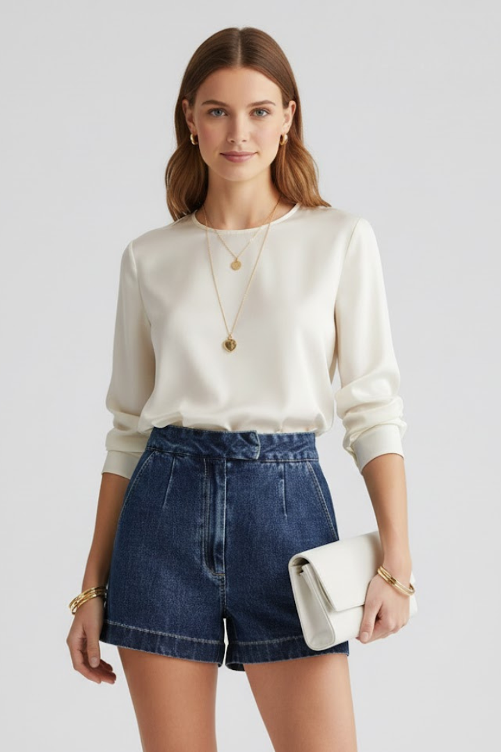 Damen Highwaist Shorts Umschlag-Saum Bequem