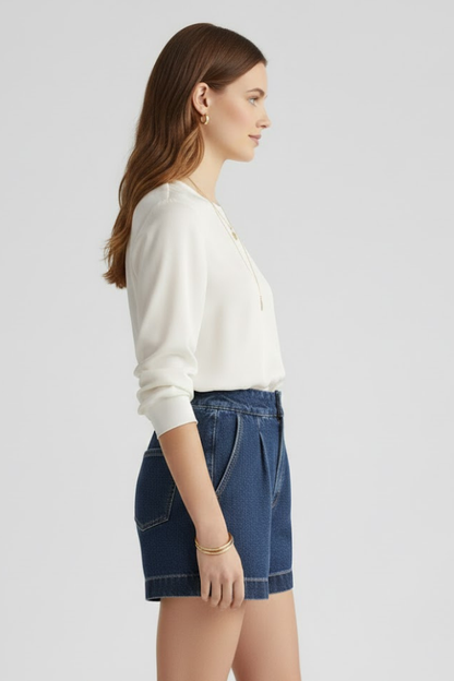 Damen Highwaist Shorts Umschlag-Saum Bequem