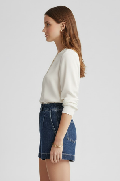 Damen Highwaist Shorts Umschlag-Saum Bequem