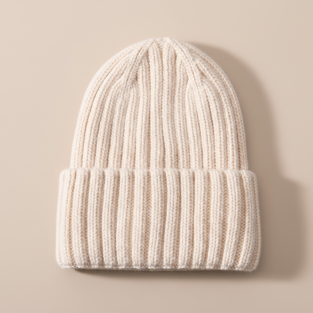 Unisex Strickmütze Gerippt Warm Beige