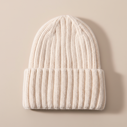 Unisex Strickmütze Gerippt Warm Beige