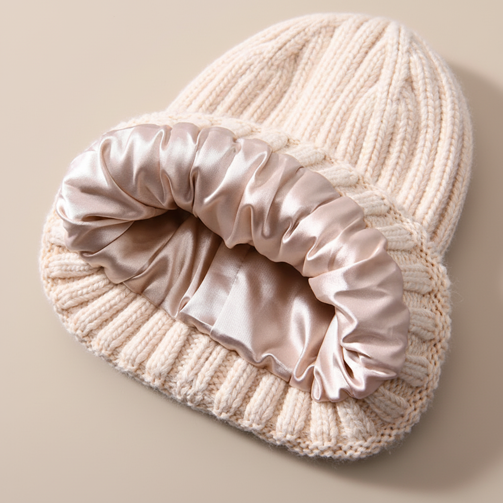 Unisex Strickmütze Gerippt Warm Beige