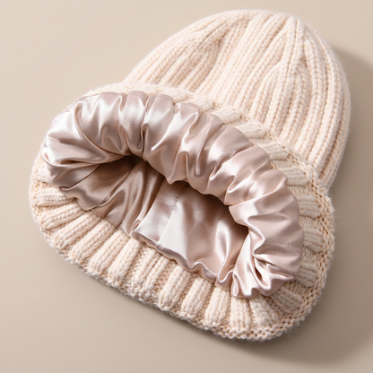 Unisex Strickmütze Gerippt Warm Beige