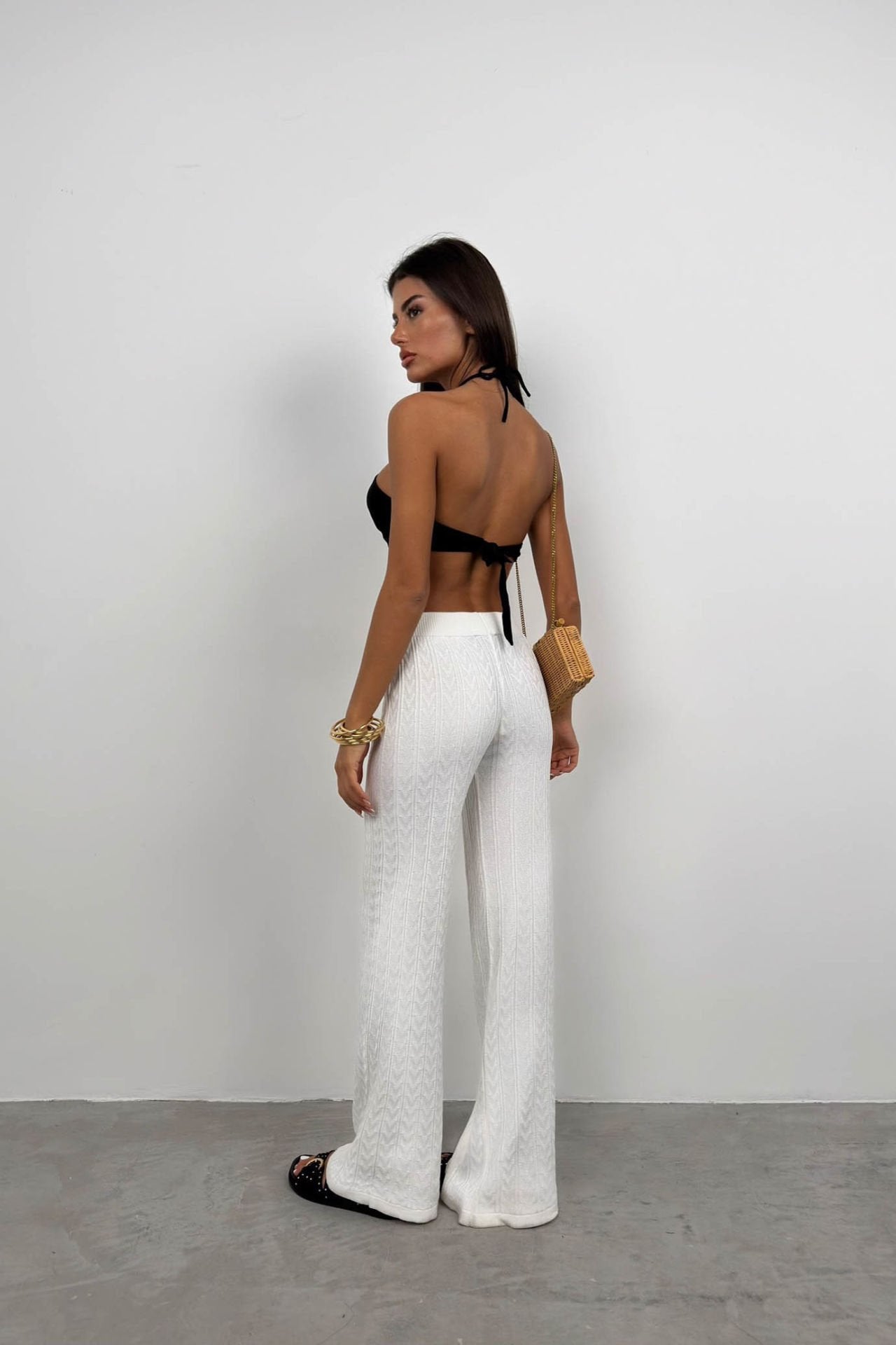 Ella Damen gehäkelte Hose Weiß