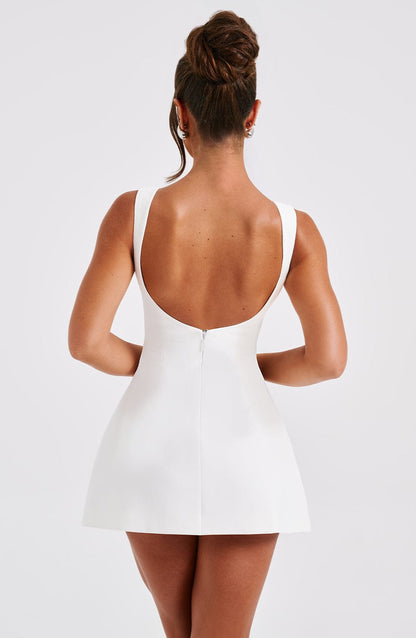 Damen Minikleid Weiß Bubble-Rock Ausschnitt