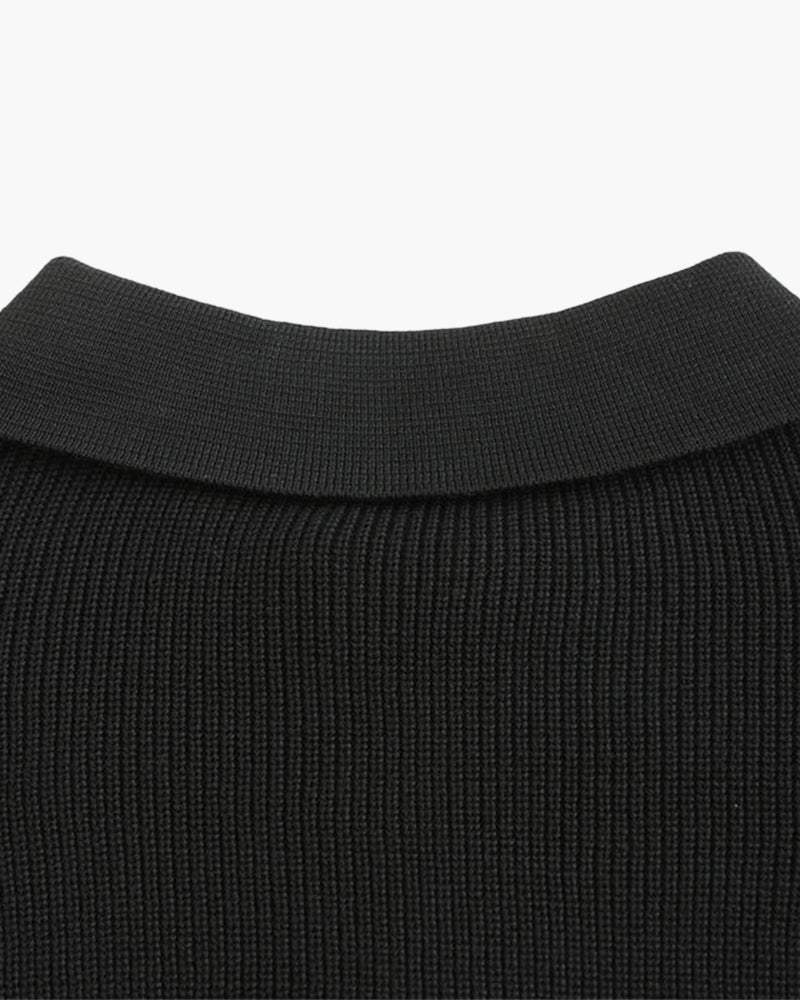 Herren Strickpullover Gerippt mit Polokragen Halb-Reißverschluss Grau