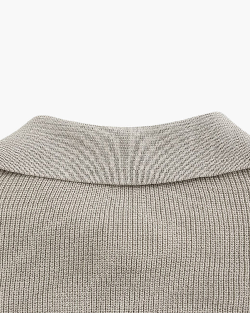 Herren Strickpullover Gerippt mit Polokragen Halb-Reißverschluss Grau
