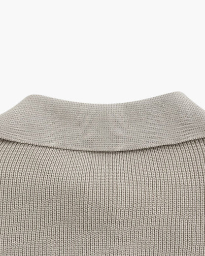 Herren Strickpullover Gerippt mit Polokragen Halb-Reißverschluss Grau