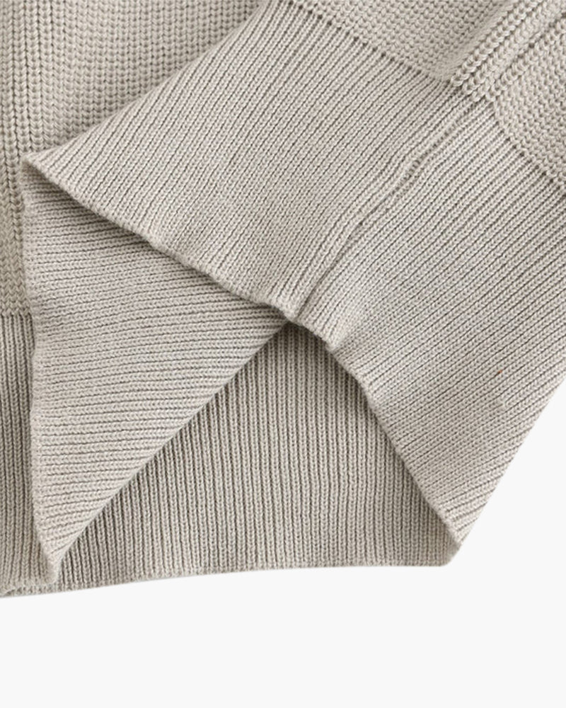 Herren Strickpullover Gerippt mit Polokragen Halb-Reißverschluss Grau