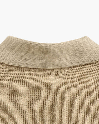 Herren Strickpullover Gerippt mit Polokragen Halb-Reißverschluss Grau