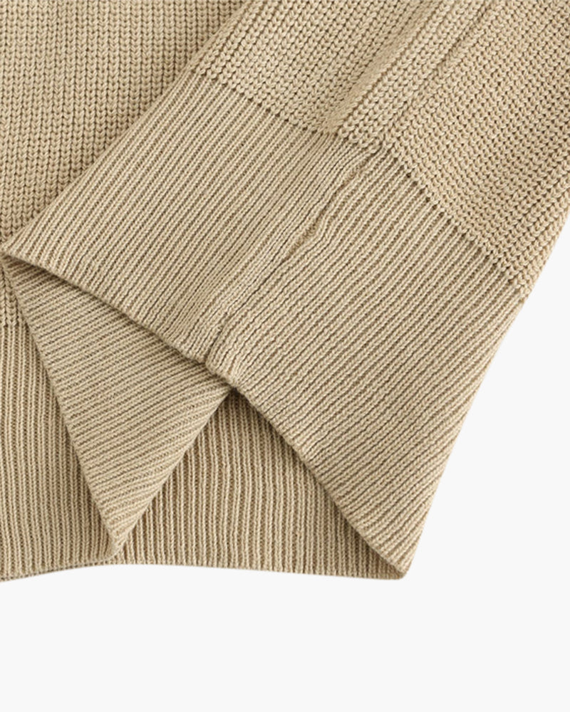 Herren Strickpullover Gerippt mit Polokragen Halb-Reißverschluss Grau