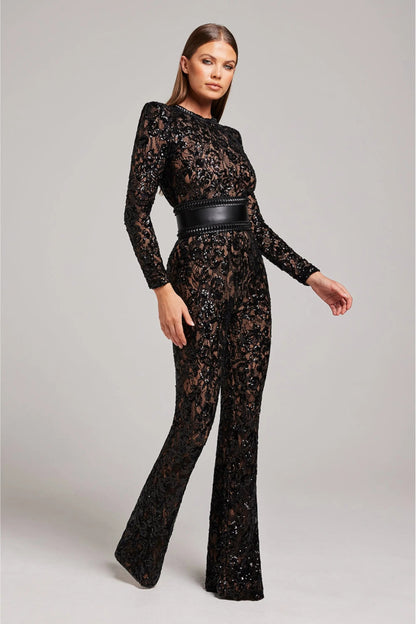 Damen Blumen-Jumpsuit Langarm Ausgestelltes Bein