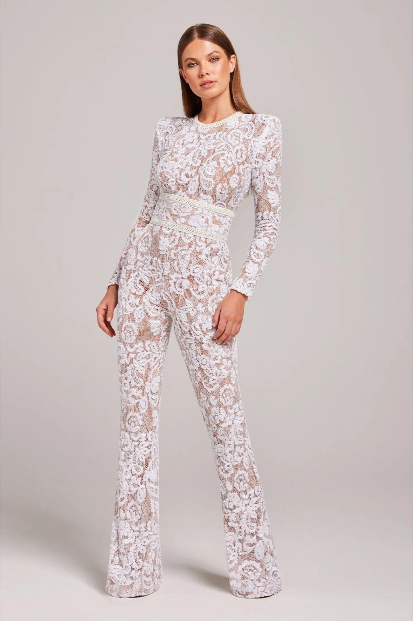 Damen Blumen-Jumpsuit Langarm Ausgestelltes Bein