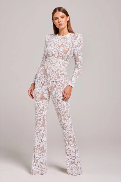 Damen Blumen-Jumpsuit Langarm Ausgestelltes Bein