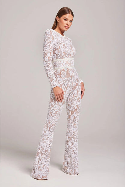 Damen Blumen-Jumpsuit Langarm Ausgestelltes Bein