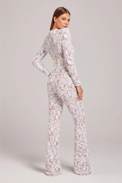 Damen Blumen-Jumpsuit Langarm Ausgestelltes Bein
