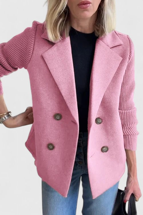 Damen Blazer Strickärmel Doppelreihe Elegant Schwarz - Norvielle