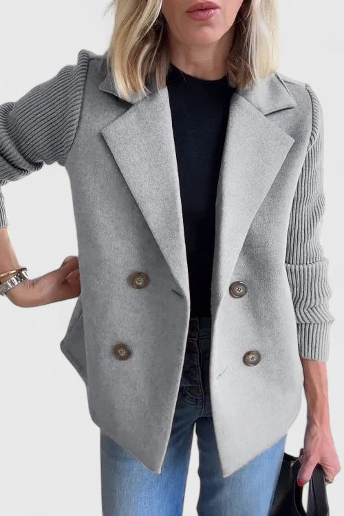 Damen Blazer Strickärmel Doppelreihe Elegant
