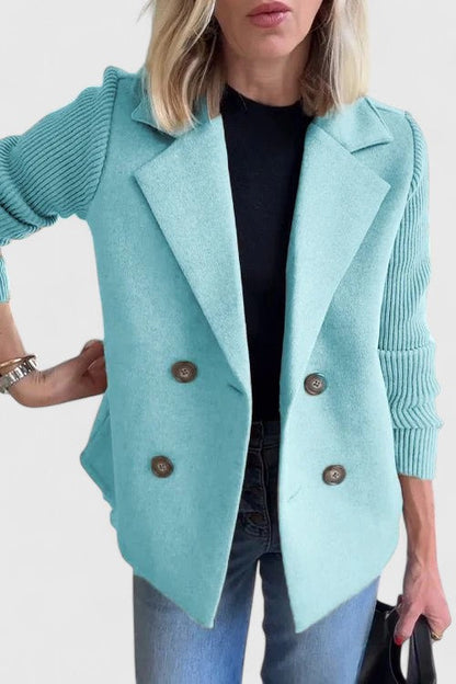 Damen Blazer Strickärmel Doppelreihe Elegant