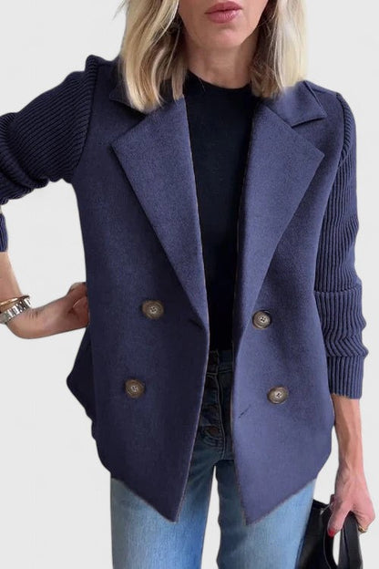 Damen Blazer Strickärmel Doppelreihe Elegant