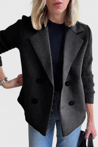 Damen Blazer Strickärmel Doppelreihe Elegant