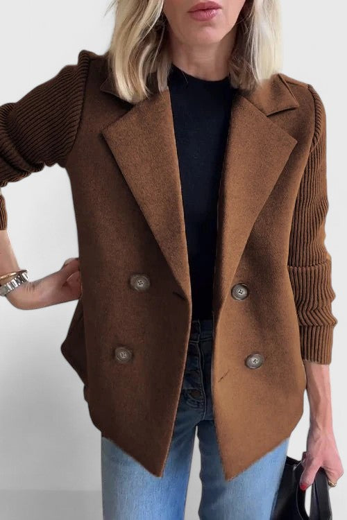 Damen Blazer Strickärmel Doppelreihe Elegant