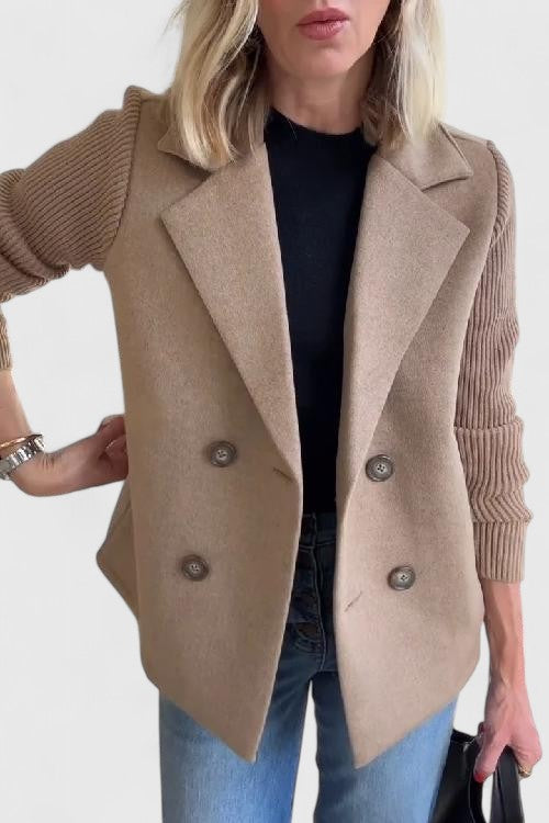 Damen Blazer Strickärmel Doppelreihe Elegant