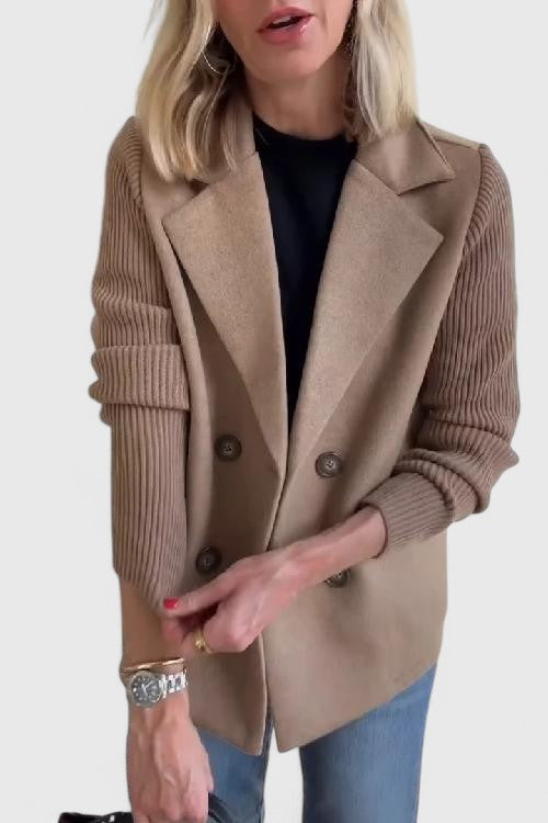Damen Blazer Strickärmel Doppelreihe Elegant