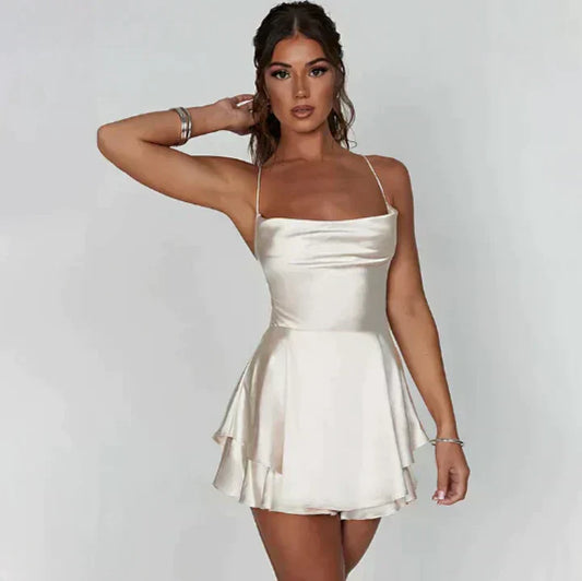 Emmy Damen Mini-Kleid Satin Spitze Röcken Quer - Norvielle