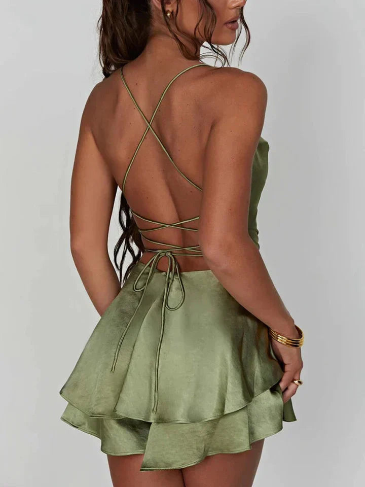 Emmy Damen Mini-Kleid Satin Spaghettiträger