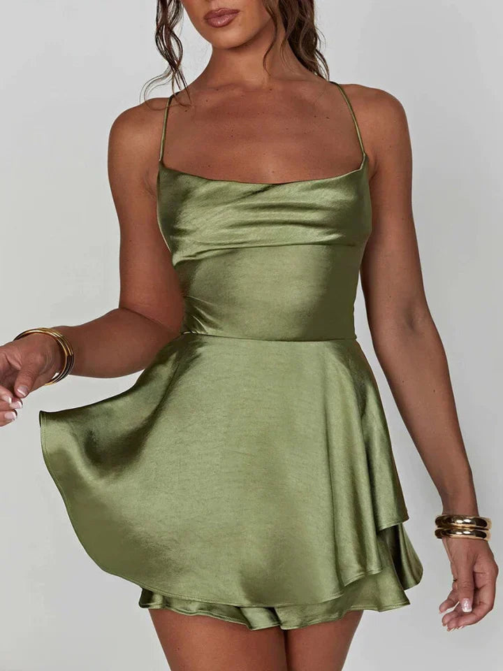 Emmy Damen Mini-Kleid Satin Spitze Röcken Quer