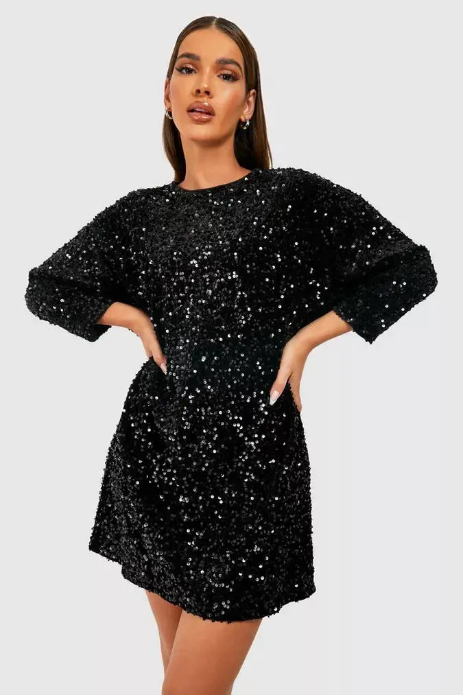Damen Minikleid Lange Ärmel Kurze Länge Schwarz - Norvielle