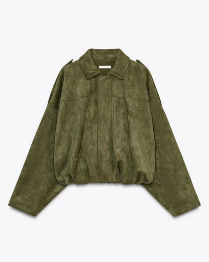 Damen Veloursjacke Oversized Komfortbeige - Norvielle