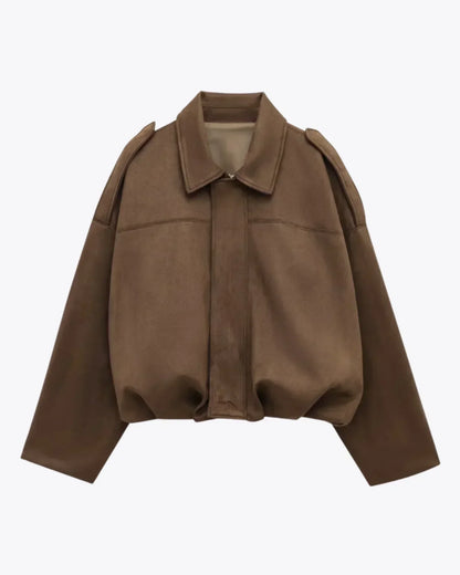 Damen Veloursjacke Oversized Komfortbeige